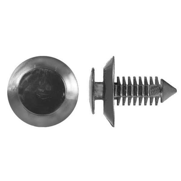 Push-In Rivet, Dome Head, 8 mm Dia., 19 mm L, Nylon Body, 25 PK