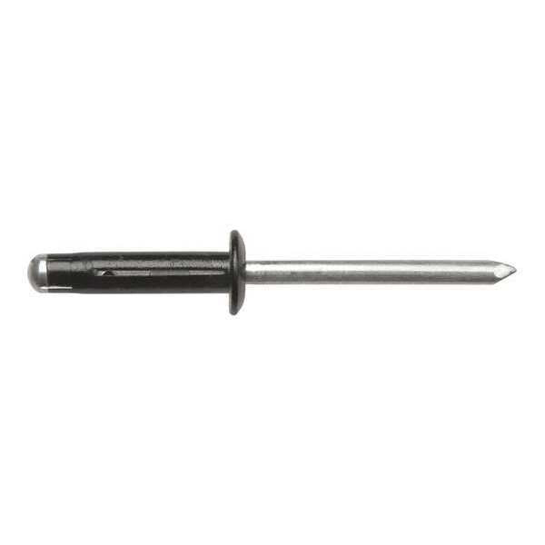 Blind Rivet, Dome Head, 3/16 in Dia., 7/8 in L, Aluminum Body, 25 PK