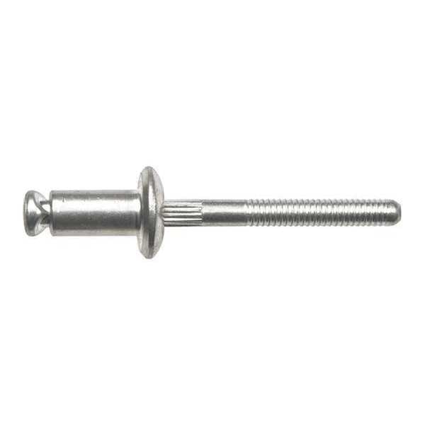 Blind Rivet, Dome Head, 1/4 in Dia., 2-1/8 in L, Aluminum Body, 25 PK