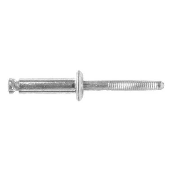 Blind Rivet, Dome Head, 1/4 in Dia., 2-9/16 in L, Aluminum Body, 25 PK
