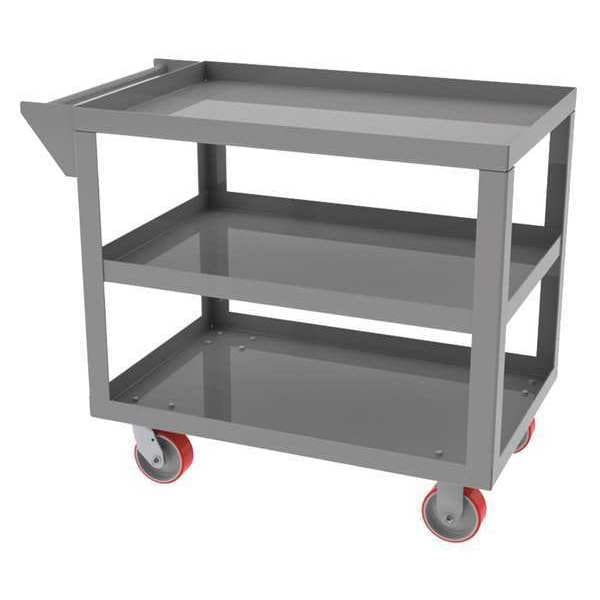 Steel Utility Cart with Lipped Metal Shelves, Flat, 3 Shelves, 1,500 lb