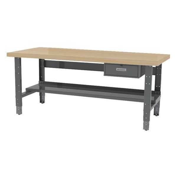 Leveling Feet Work Bench with Stringer, Shelf and Drawer, Butcher Block, 72