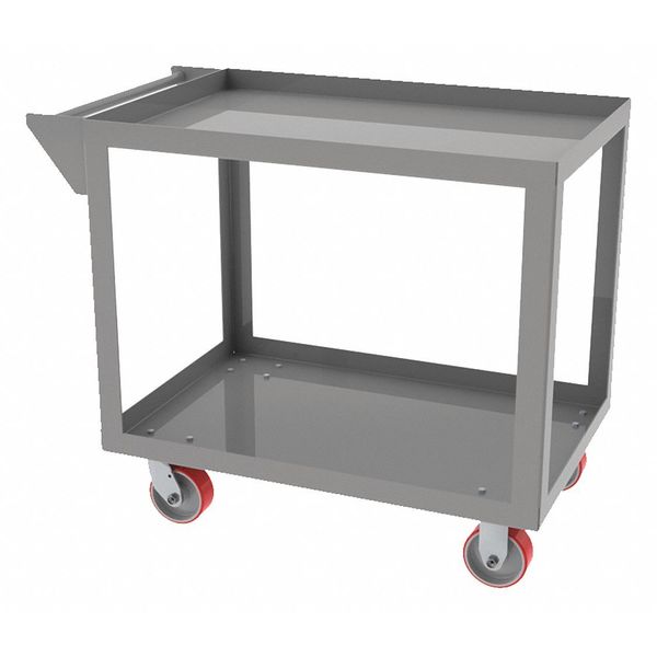Steel Utility Cart with Lipped Metal Shelves, Flat, 2 Shelves, 1,500 lb
