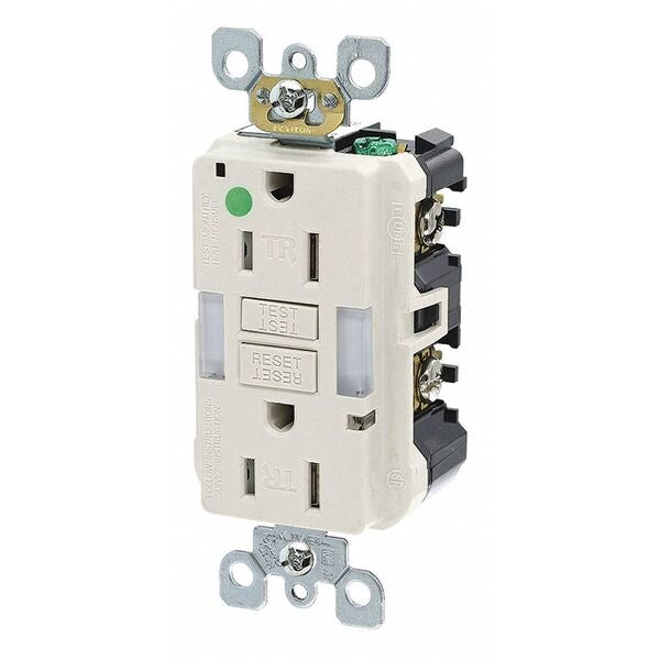 GFCI Receptacle, 15A, 125VAC, 5-15R, Almond