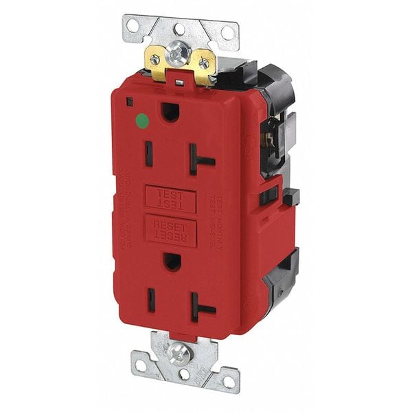 Mod Recept, Red, 20 A, GFCI, 2P3W, Bk;Sd, 1PK