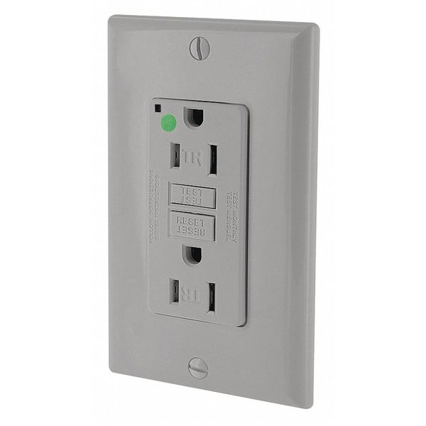 Recept, Gray, 15 A, GFCI, 2P3W, Bk;Sd, 1PK