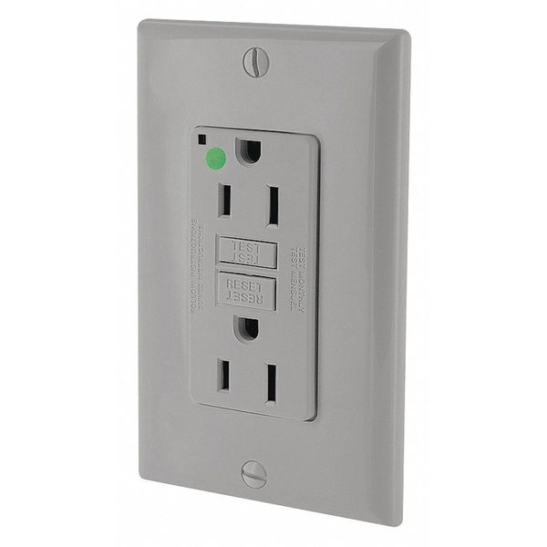 Recept, Gray, 15 A, GFCI, 2P3W, Bk;Sd, 1PK