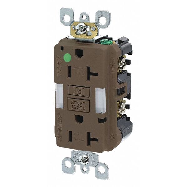 GFCI Receptacle, 20A, 125VAC, 5-20R, Brown