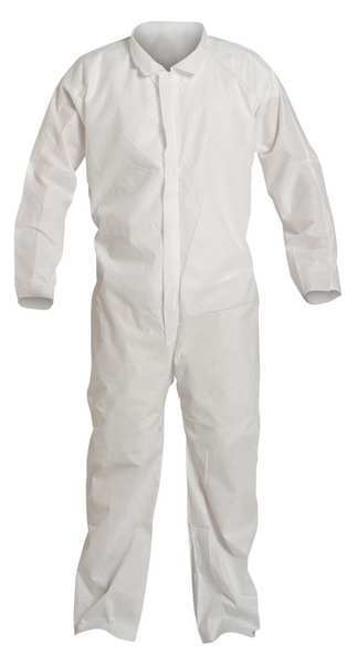 Collared Disposable Coverall, 25 PK, White, SMS, Zipper