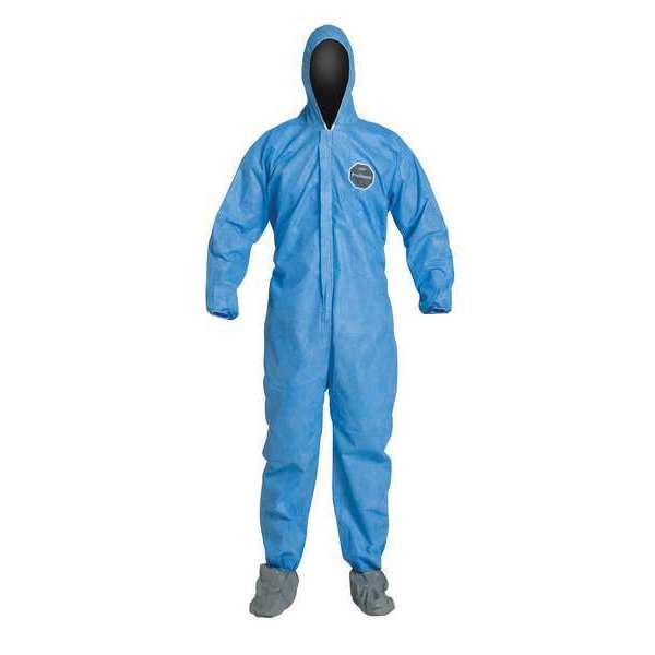 Hooded Disposable Coverall, L, 25 PK, Blue, SMS, Zipper