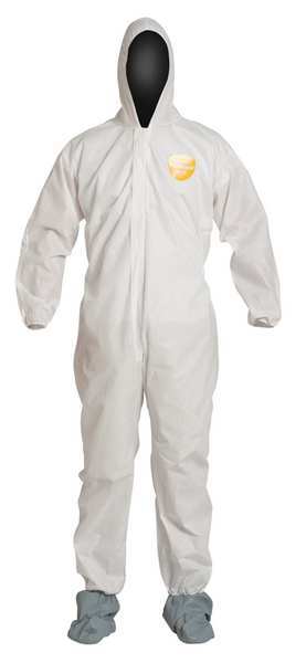 Hooded Disposable Coverall, 25 PK, White, SMS, Zipper