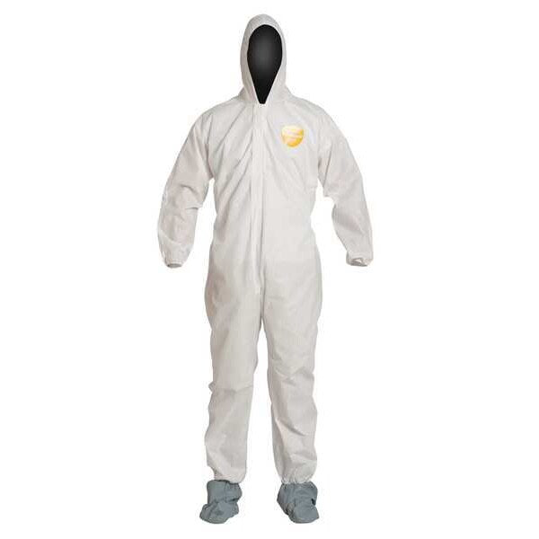 Hooded Disposable Coverall, 25 PK, White, SMS, Zipper