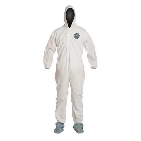 Hooded Disposable Coverall, L, 25 PK, White, SMS, Zipper