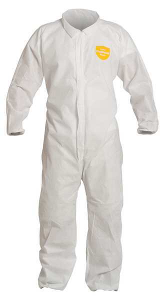 Collared Disposable Coverall, L, 25 PK, White, SMS, Zipper