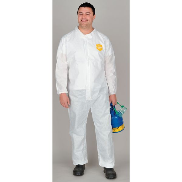 Collared Disposable Coverall, L, 25 PK, White, SMS, Zipper