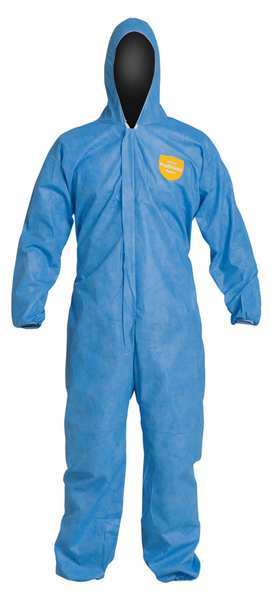 Hooded Disposable Coverall, 2XL, 25 PK, Blue, SMS, Zipper