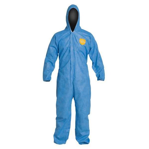 Hooded Disposable Coverall, L, 25 PK, Blue, SMS, Zipper