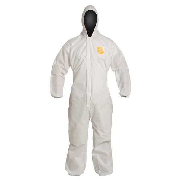 Hooded Disposable Coverall, 4XL, 25 PK, White, SMS, Zipper