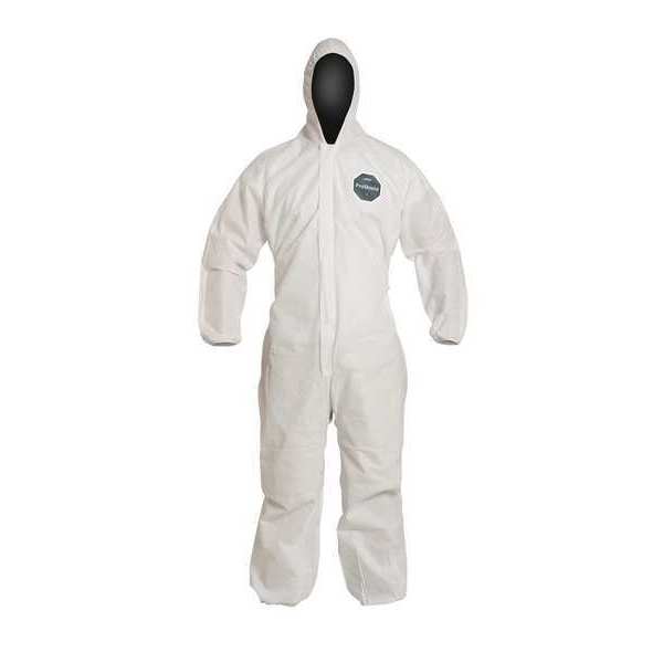 Hooded Disposable Coverall, M, 25 PK, White, SMS, Zipper