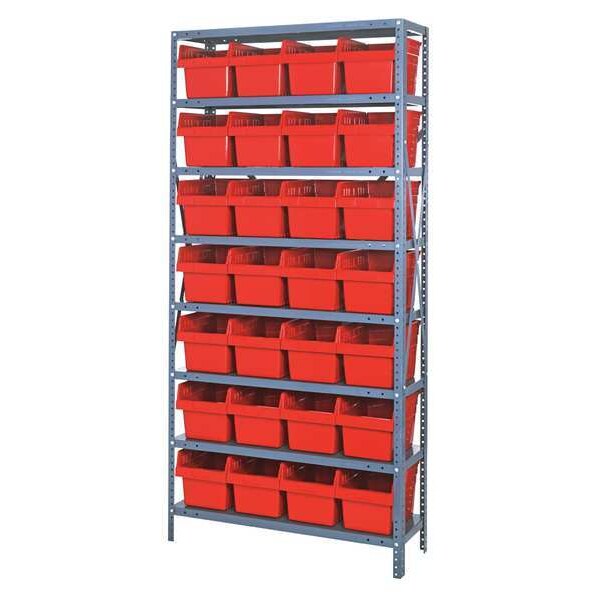 Steel Bin Shelving, 36 in W x 75 in H x 12 in D, 8 Shelves, Red