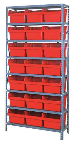 Steel Bin Shelving, 36 in W x 75 in H x 12 in D, 8 Shelves, Red