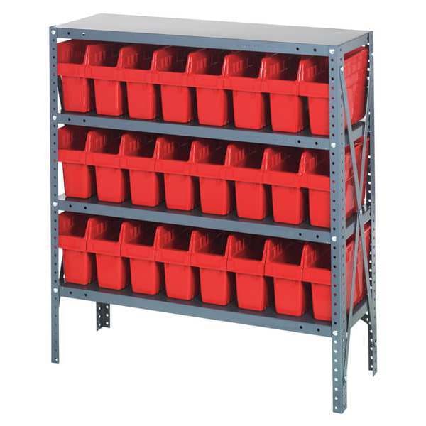 Steel Bin Shelving, 36 in W x 39 in H x 12 in D, 4 Shelves, Red