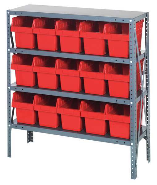 Steel Bin Shelving, 36 in W x 39 in H x 12 in D, 4 Shelves, Red