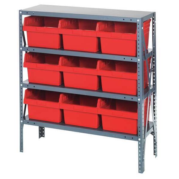 Steel Bin Shelving, 36 in W x 39 in H x 18 in D, 4 Shelves, Red