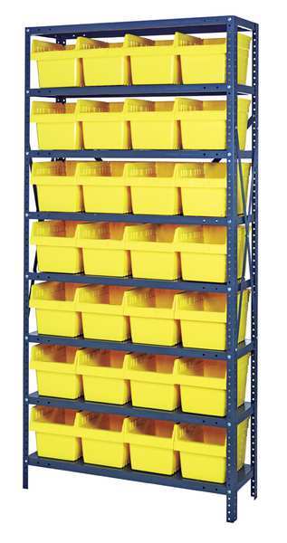 Steel Bin Shelving, 36 in W x 75 in H x 12 in D, 8 Shelves, Yellow