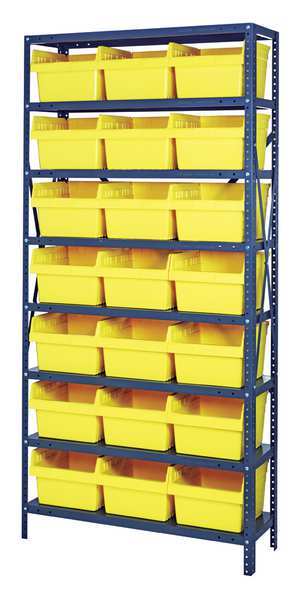Steel Bin Shelving, 36 in W x 75 in H x 12 in D, 8 Shelves, Yellow