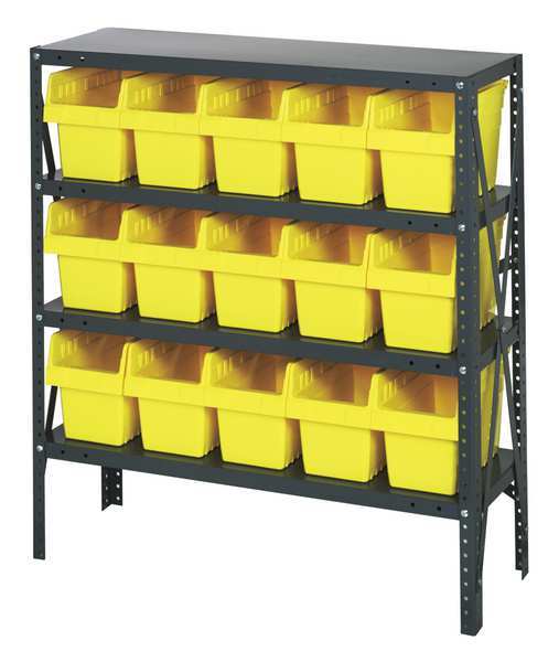 Steel Bin Shelving, 36 in W x 39 in H x 12 in D, 4 Shelves, Yellow