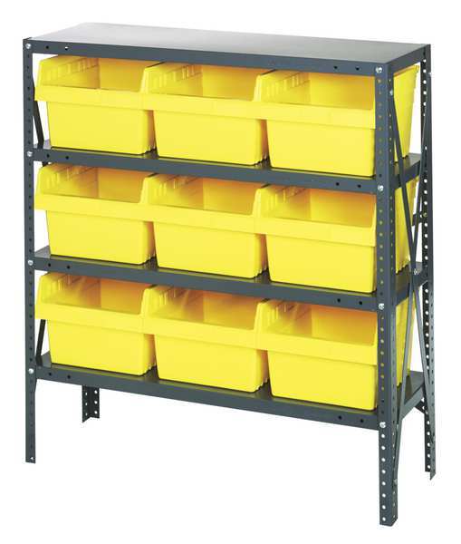 Steel Bin Shelving, 36 in W x 39 in H x 12 in D, 4 Shelves, Yellow