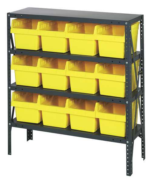 Steel Bin Shelving, 36 in W x 39 in H x 18 in D, 4 Shelves, Yellow