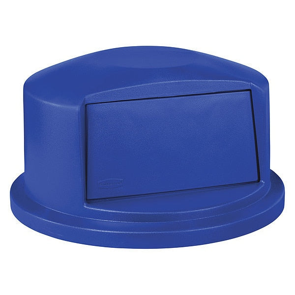 32 gal Dome with Push Door Trash Can Lid, 22 3/4 in W/Dia, Blue, Resin, 1 Openings