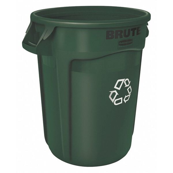32 gal Round Recycling Bin, Open Top, Green, Polyethylene, 1 Openings