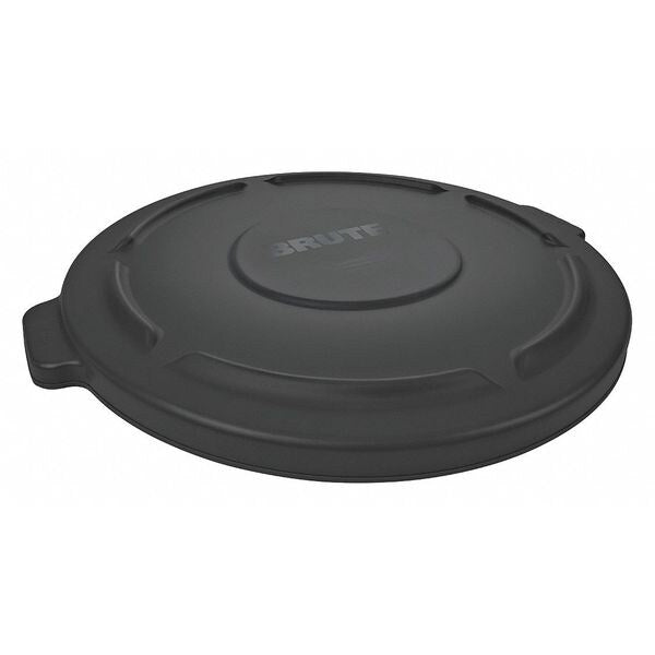 32 gal Flat Trash Can Lid, 22 1/4 in W/Dia, Black, Resin, 0 Openings