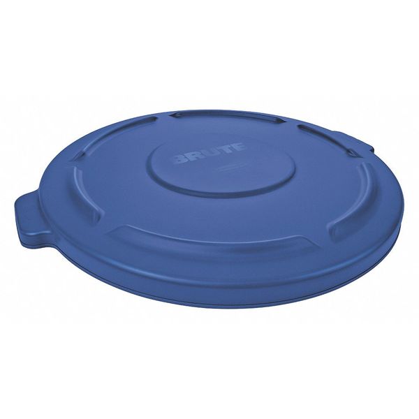 20 gal Flat Trash Can Lid, 20 in W/Dia, Blue, Resin, 0 Openings