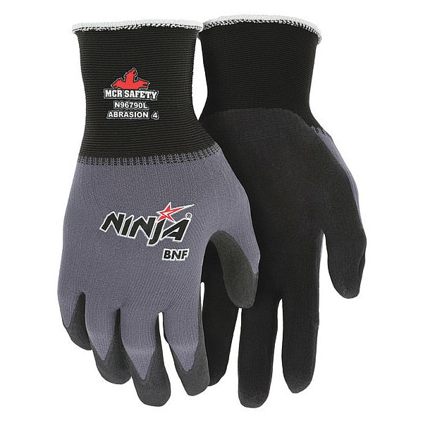 Foam Nitrile Coated Gloves, Palm Coverage, Black/Gray, M, PR