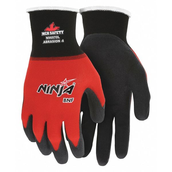 Foam Nitrile Coated Gloves, Palm Coverage, Black/Red, 2XL, PR