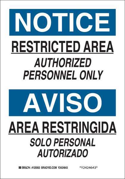 Bilingual Safety Sign, 14 in H, 10 in W, Plastic, Rectangle, English, Spanish, 125065