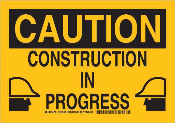 Caution Sign, 7 in Height, 10 in Width, Plastic, Rectangle, English