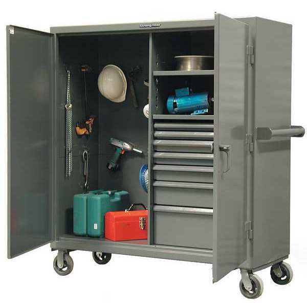 Solid Door Storage Cabinet, 60 in W, 68 in H, 24 in D, Dark Gray