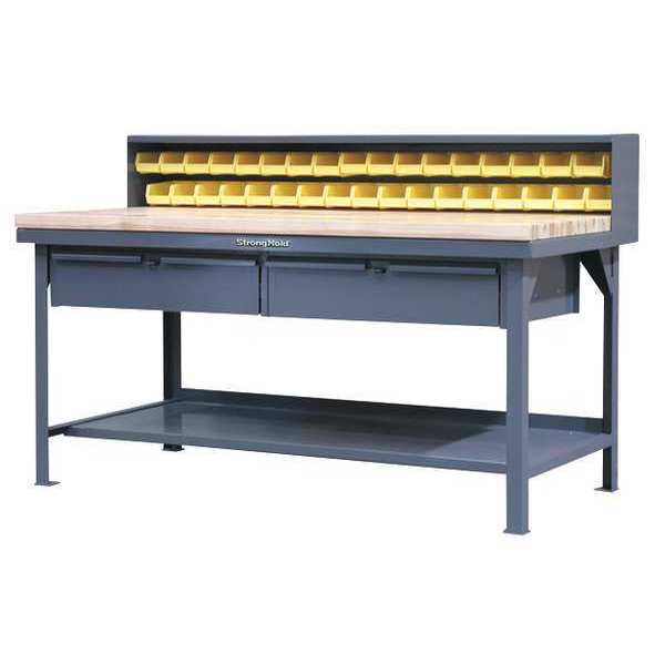 Industrial Shop Table with Maple Top and 2 Drawers, Butcher Block, 72
