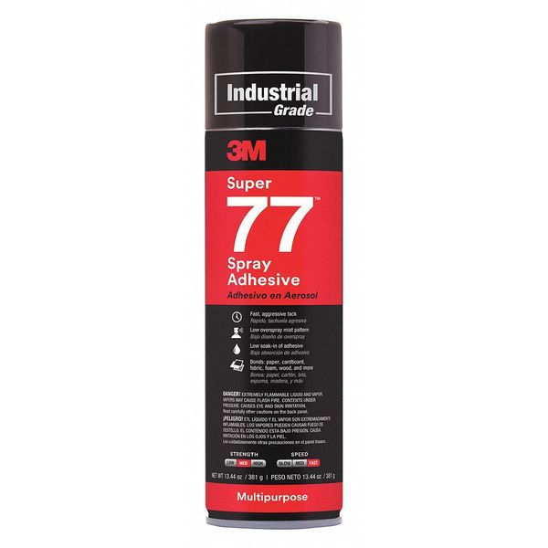 Spray Adhesive, 13.44 fl oz, Aerosol Can, Clear, Super 77