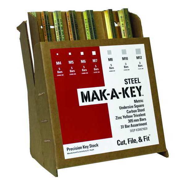 Oversized Key Stock Assortment, Steel, Plain, -0.002 in Thick Tolerance
