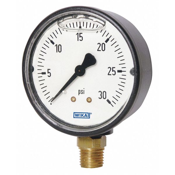 Pressure Gauge, 0 to 30 psi, 1/4 in MNPT, Black