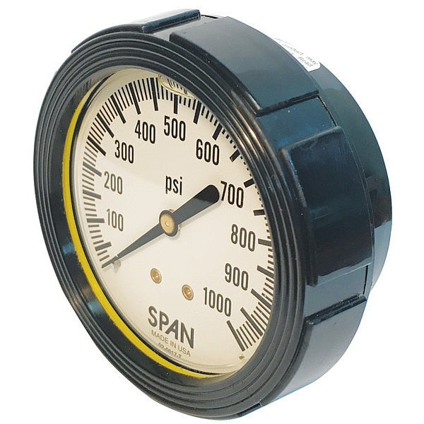 Pressure Gauge, 0 to 1000 psi, 1/4 in MNPT, Black