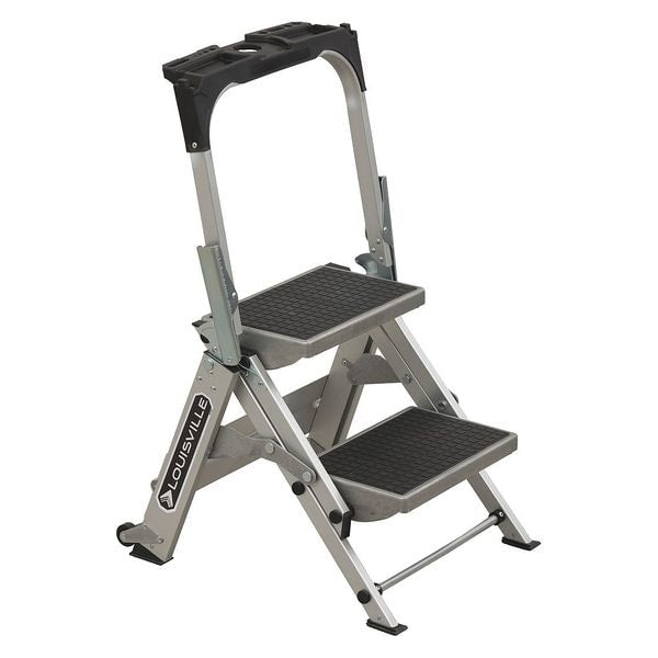 2 Steps, Aluminum Step Stool, 300 lb. Load Capacity, Silver