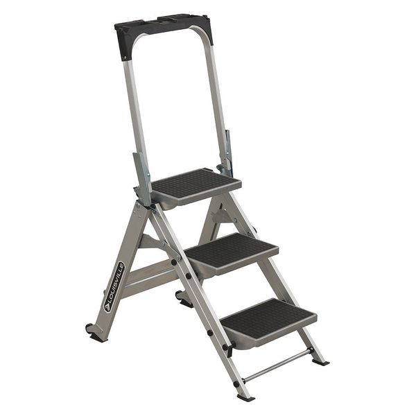 3 Steps, Aluminum Step Stool, 300 lb. Load Capacity, Silver