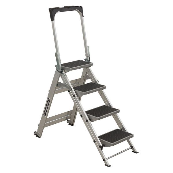 4 Steps, Aluminum Step Stool, 300 lb. Load Capacity, Silver
